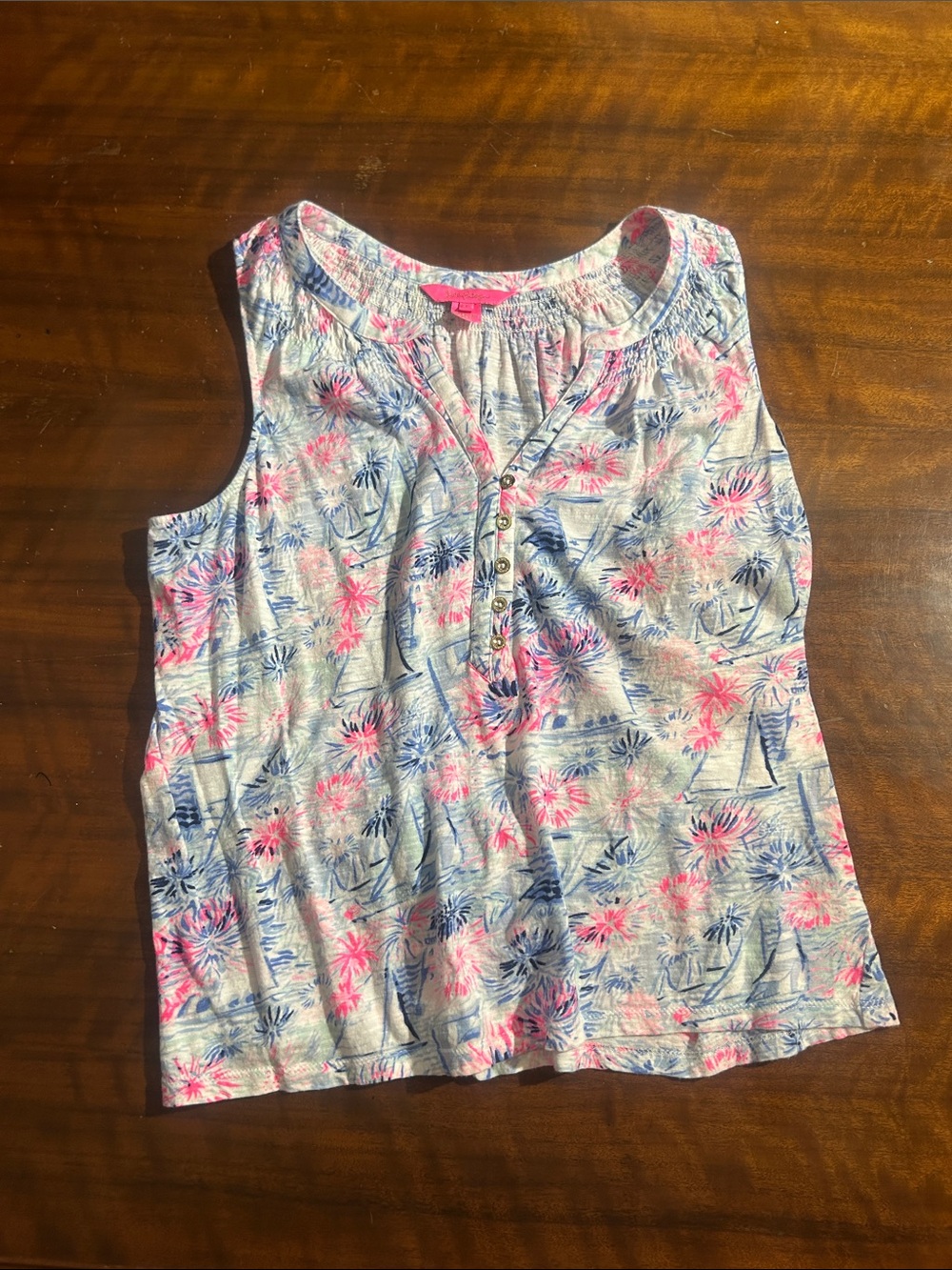 Lilly Pulitzer Pink & Blue Tropical Henley Tank